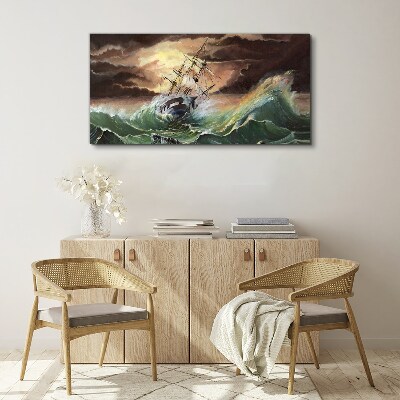 Tablou canvas Ocean furtunos cu o navă distrusă