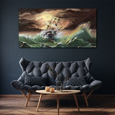 Tablou canvas Ocean furtunos cu o navă distrusă