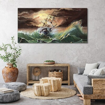 Tablou canvas Ocean furtunos cu o navă distrusă