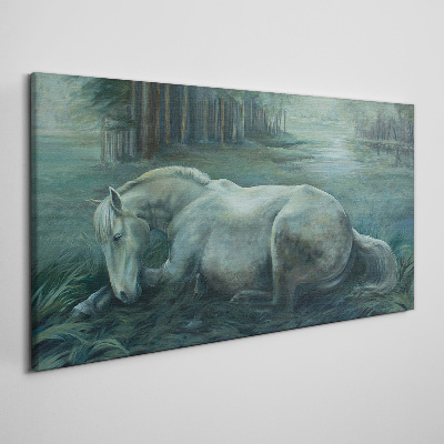 Tablou canvas Un cal calm într-un peisaj de pădure