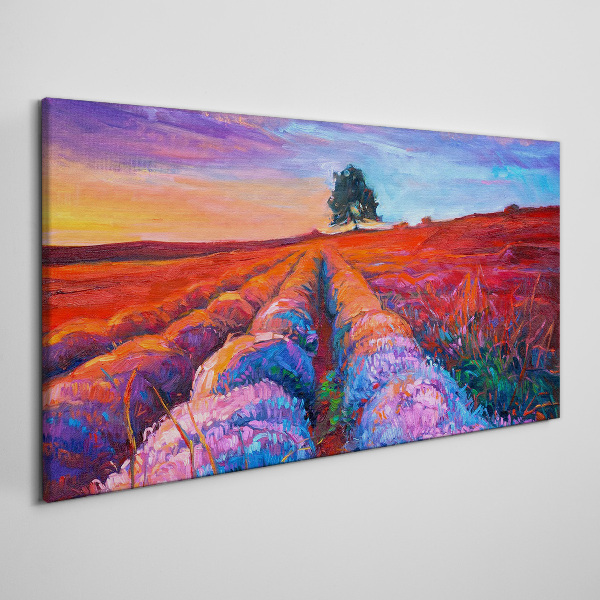 Tablou canvas Peisaj de câmpuri de lavandă la apus