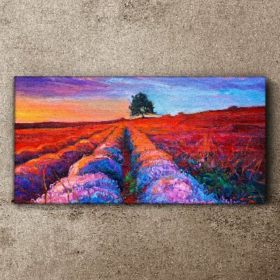 Tablou canvas Peisaj de câmpuri de lavandă la apus