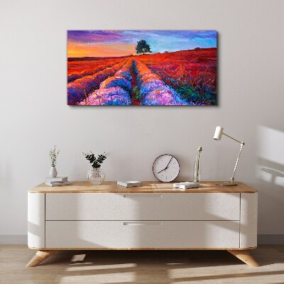 Tablou canvas Peisaj de câmpuri de lavandă la apus
