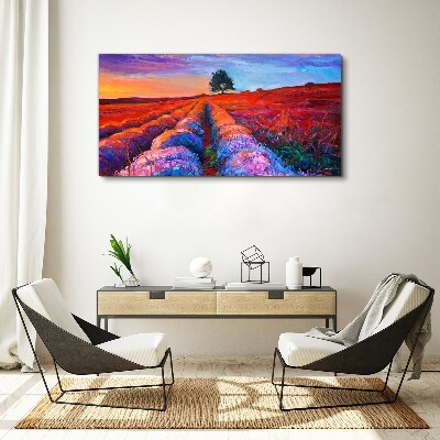 Tablou canvas Peisaj de câmpuri de lavandă la apus