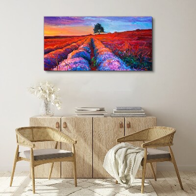 Tablou canvas Peisaj de câmpuri de lavandă la apus