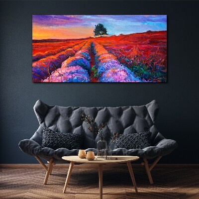 Tablou canvas Peisaj de câmpuri de lavandă la apus