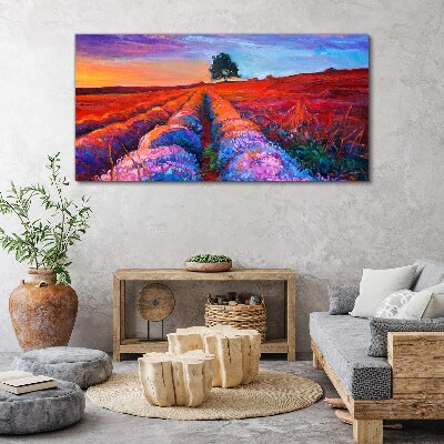 Tablou canvas Peisaj de câmpuri de lavandă la apus