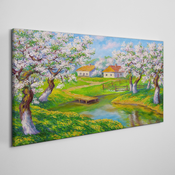 Tablou canvas Peisaj de primăvară cu copaci înfloriți
