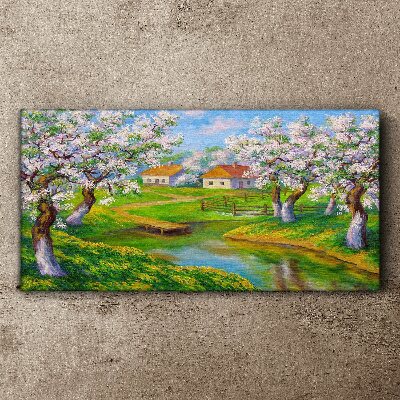 Tablou canvas Peisaj de primăvară cu copaci înfloriți