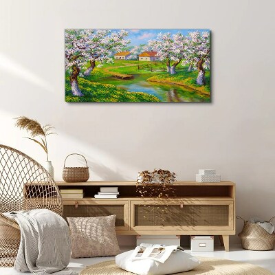Tablou canvas Peisaj de primăvară cu copaci înfloriți