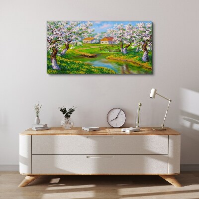 Tablou canvas Peisaj de primăvară cu copaci înfloriți