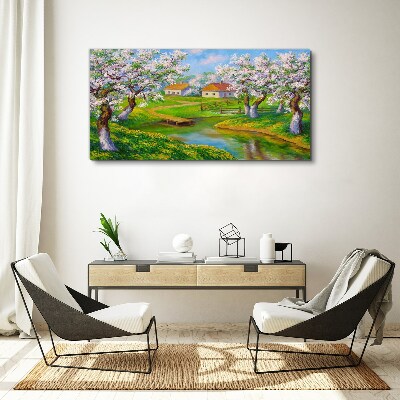 Tablou canvas Peisaj de primăvară cu copaci înfloriți