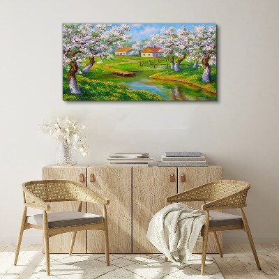 Tablou canvas Peisaj de primăvară cu copaci înfloriți