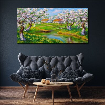 Tablou canvas Peisaj de primăvară cu copaci înfloriți