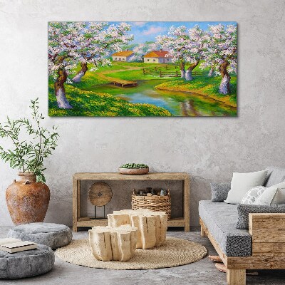 Tablou canvas Peisaj de primăvară cu copaci înfloriți