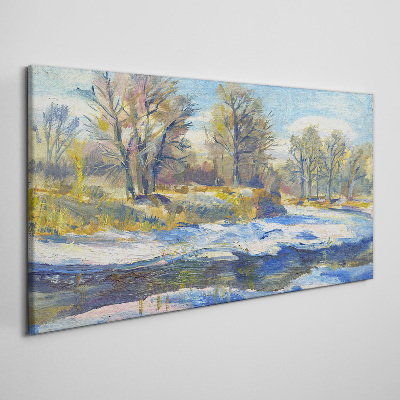 Tablou canvas Peisaj de iarnă cu un râu