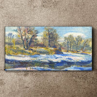 Tablou canvas Peisaj de iarnă cu un râu
