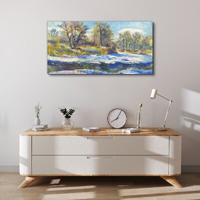 Tablou canvas Peisaj de iarnă cu un râu