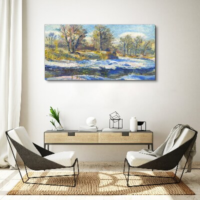 Tablou canvas Peisaj de iarnă cu un râu