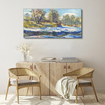 Tablou canvas Peisaj de iarnă cu un râu