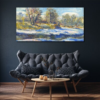 Tablou canvas Peisaj de iarnă cu un râu