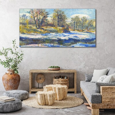 Tablou canvas Peisaj de iarnă cu un râu