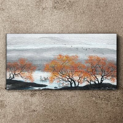 Tablou canvas Munți Copaci Bărci