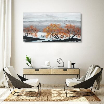 Tablou canvas Ceață de toamnă deasupra lacului