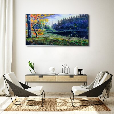 Tablou canvas Peisaj de toamnă pe malul lacului