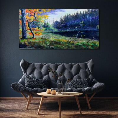 Tablou canvas Peisaj de toamnă pe malul lacului