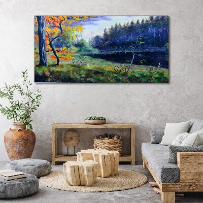 Tablou canvas Peisaj de toamnă pe malul lacului