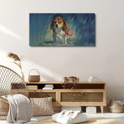 Tablou canvas Un câine cu un trandafir pe cer