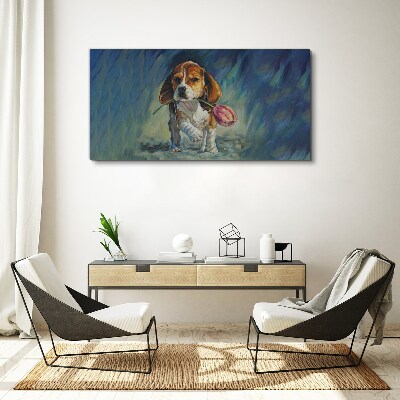 Tablou canvas Un câine cu un trandafir pe cer