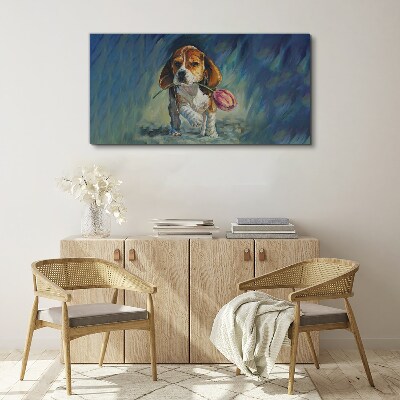 Tablou canvas Un câine cu un trandafir pe cer