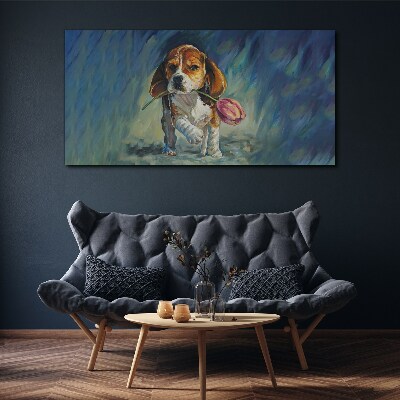 Tablou canvas Un câine cu un trandafir pe cer