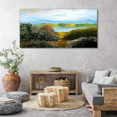 Tablou canvas Peisaj cu tufișuri înflorite