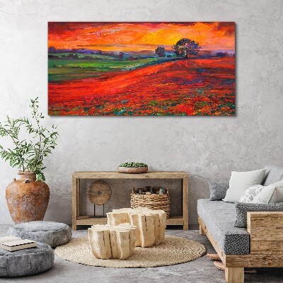 Tablou canvas Apus peste câmpul roșu