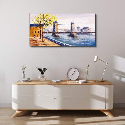 Tablou canvas Podul Londrei cu copaci de toamnă