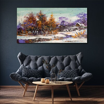 Tablou canvas Peisaj de iarnă cu o casă în pădure