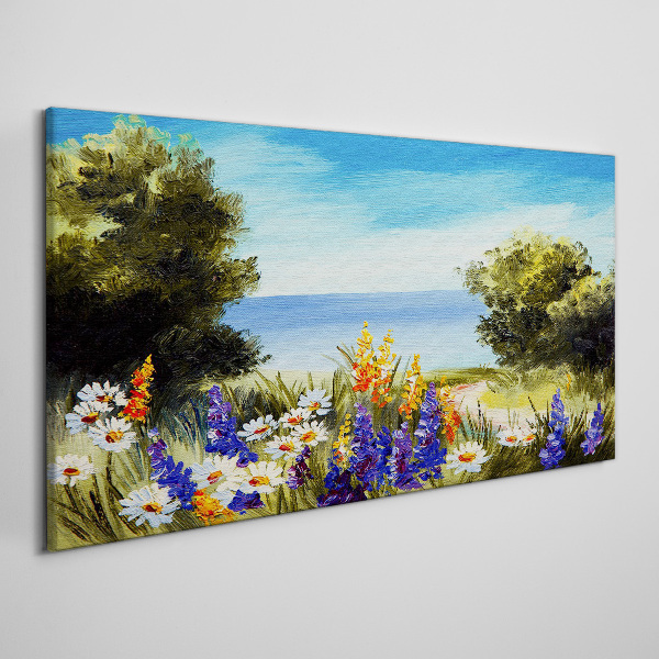 Tablou canvas Peisaj cu flori la malul mării