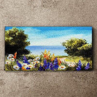 Tablou canvas Peisaj cu flori la malul mării