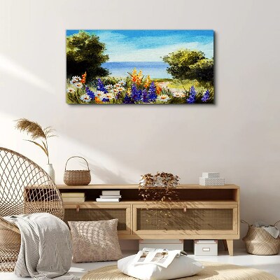 Tablou canvas Peisaj cu flori la malul mării