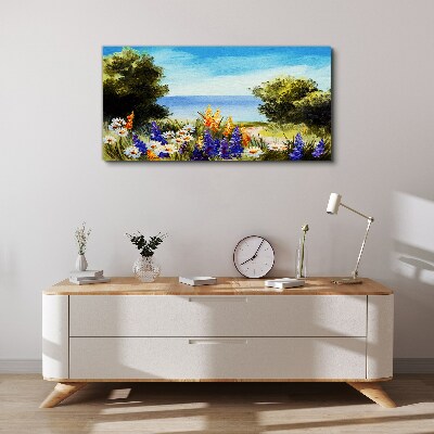 Tablou canvas Peisaj cu flori la malul mării