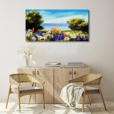 Tablou canvas Peisaj cu flori la malul mării