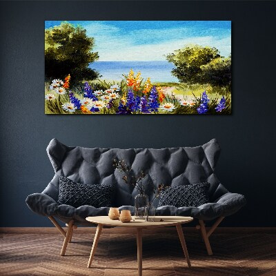 Tablou canvas Peisaj cu flori la malul mării