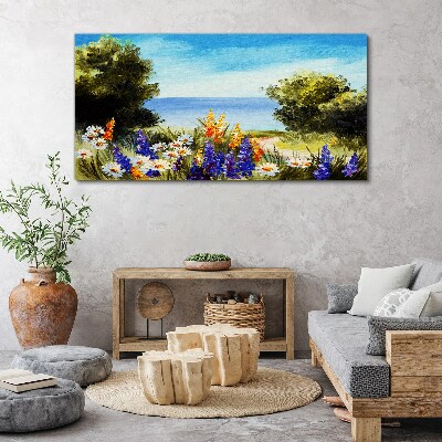 Tablou canvas Peisaj cu flori la malul mării