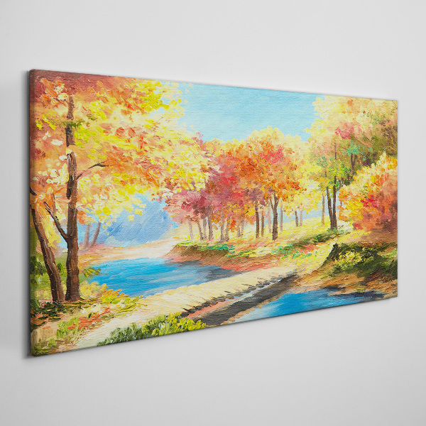 Tablou canvas Aleea de toamnă lângă râu