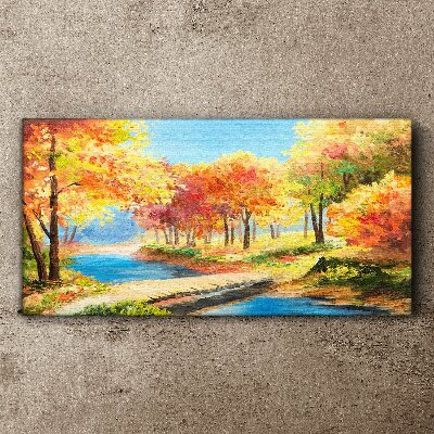 Tablou canvas Aleea de toamnă lângă râu
