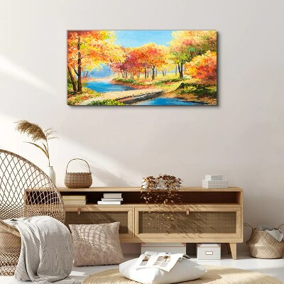 Tablou canvas Aleea de toamnă lângă râu