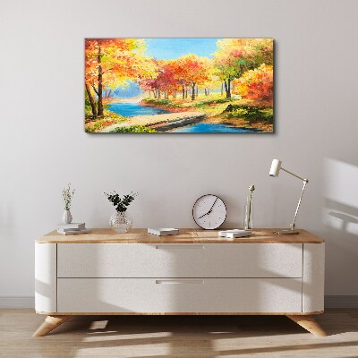 Tablou canvas Aleea de toamnă lângă râu